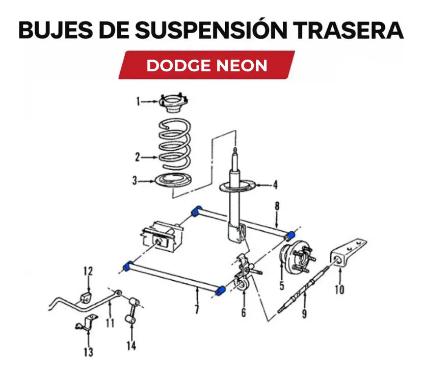 Kit Bujes Reforzados Suspension Trasera Neon 1995 - 2005 8 Pzs