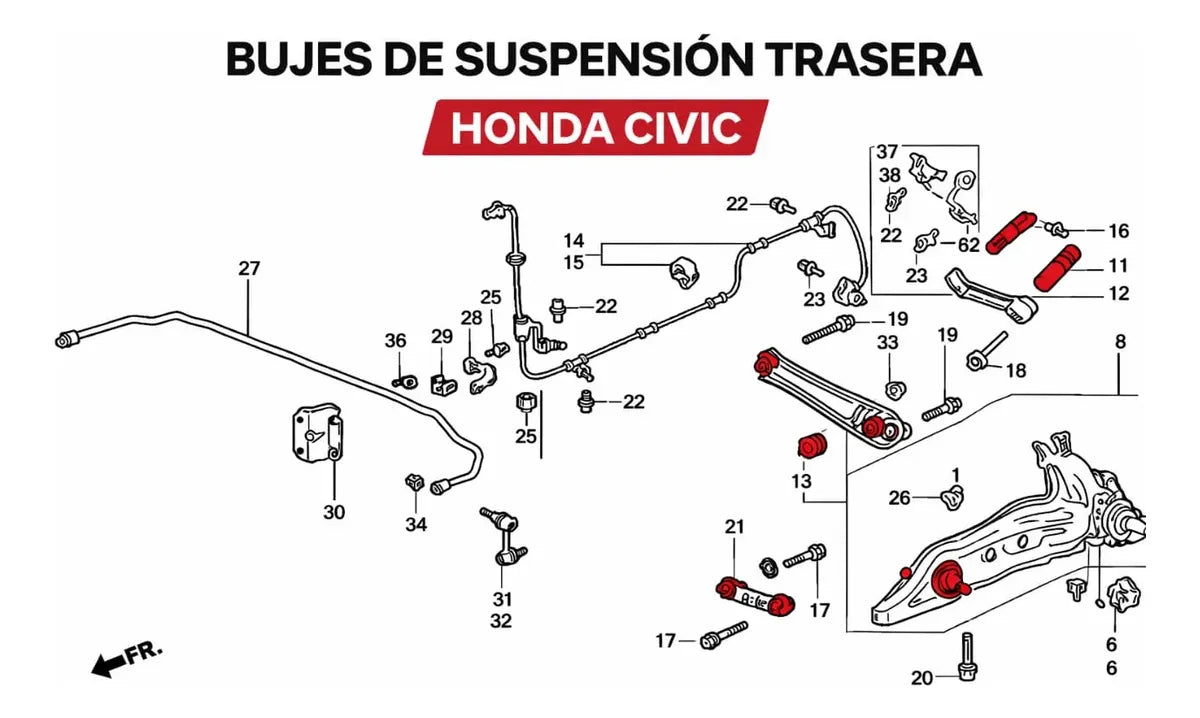Bujes De Suspesion Trasera Honda Civic 1992 - 2000