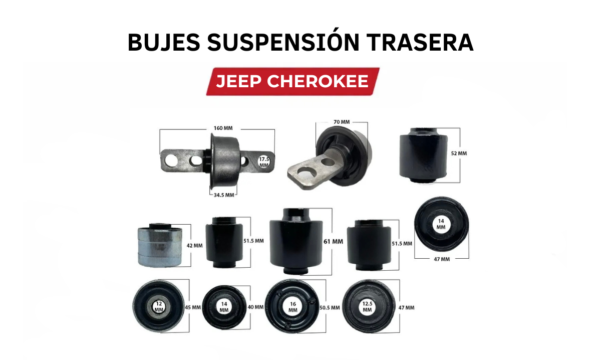 Kit 14 Bujes Suspensión Trasera Jeep Cherokee 2014 - 2020 y Chrysler 200 2015 - 2017