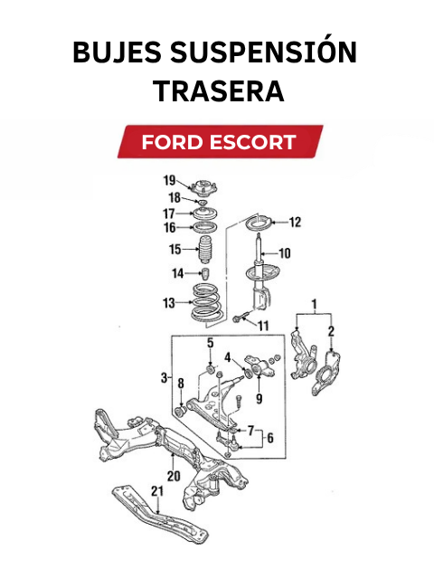 Kit 12 Bujes Suspensión Trasera Escort 1991 - 2003