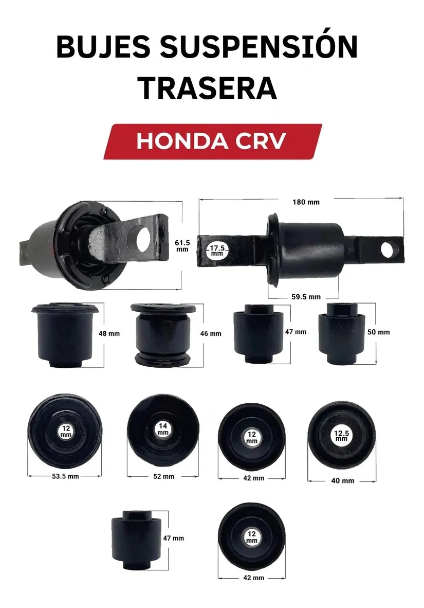 Kit 12 Bujes Suspensión Trasera Honda Element 2003 - 2011, CRV 2002 - 2006