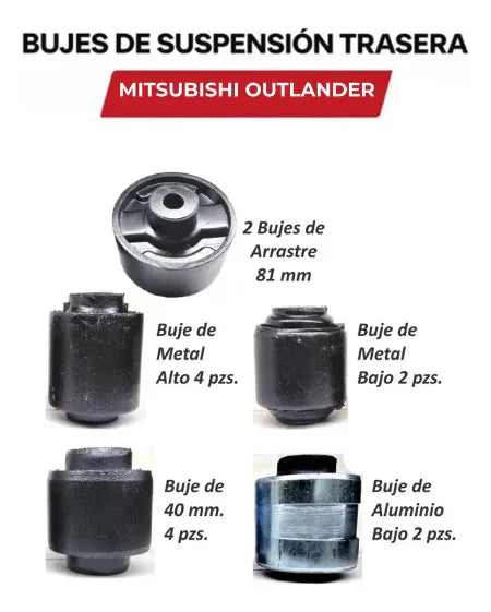 Kit Bujes Suspensión Trasera 70 mm 14 piezas. Outlander, Lancer 2003 - 2006