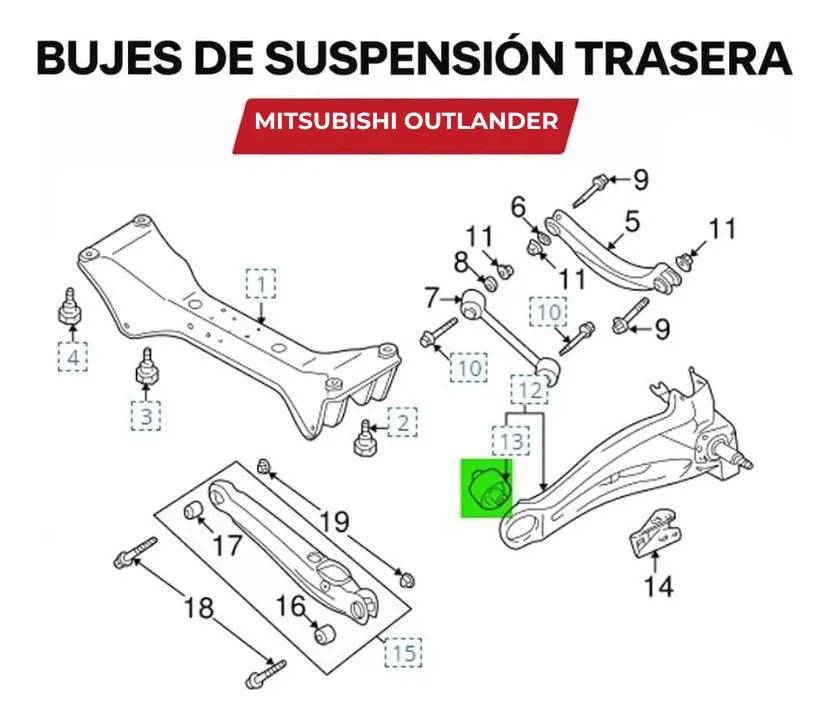 Kit Bujes Suspensión Trasera 81 mm 14 pzs. Outlander, Lancer 2003 - 2006