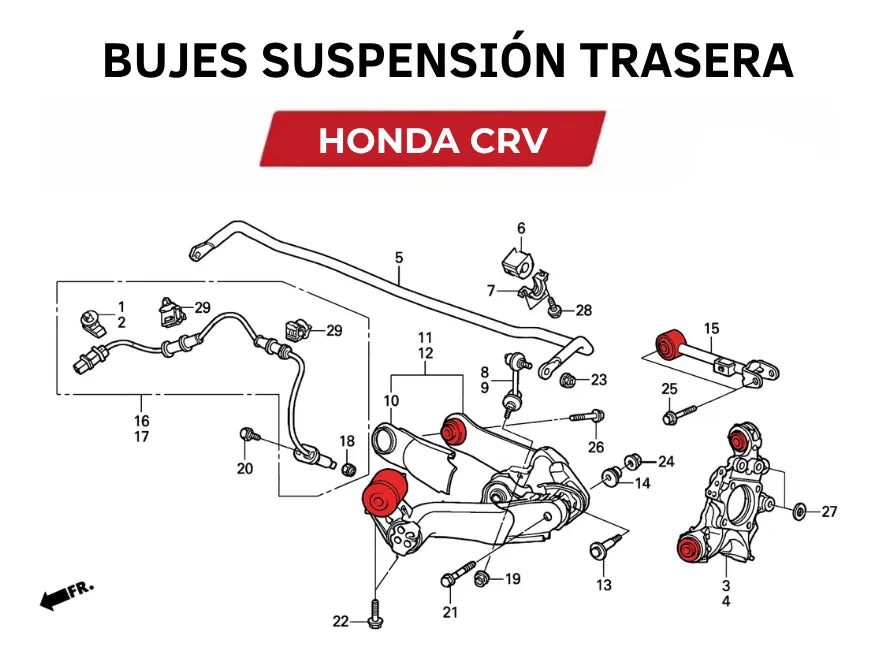 Kit 12 Bujes Suspensión Trasera Honda Element 2003 - 2011, CRV 2002 - 2006